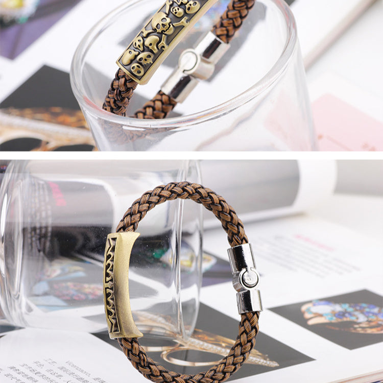 Mysterious Dark Style Hand - woven Leather Rope Skull Trendy Bracelet