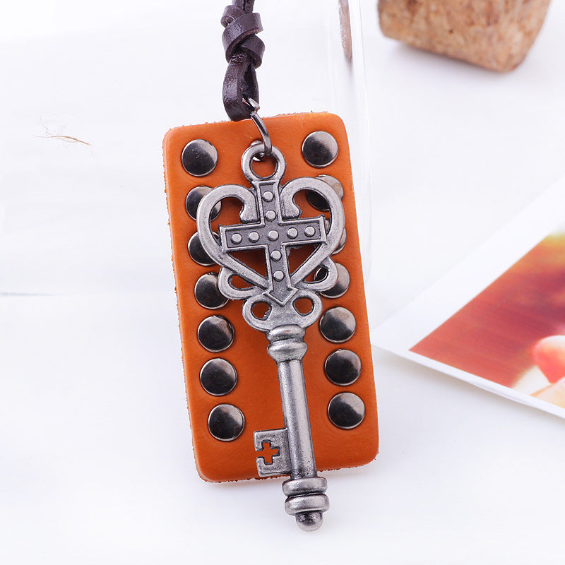 Nordic Rune Metal Cowhide Key Necklace | Personalized Showcase | Fashion Accessories