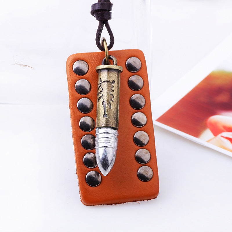 Mysterious Guardianship Alloy Bullet - shaped Cowhide Rope Extended Pendant Necklace | Amulet