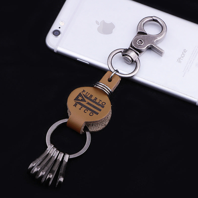 Mysterious Rune Genuine Leather Multi - buckle Keychain | European and American Retro - style Men's Protective Pendant