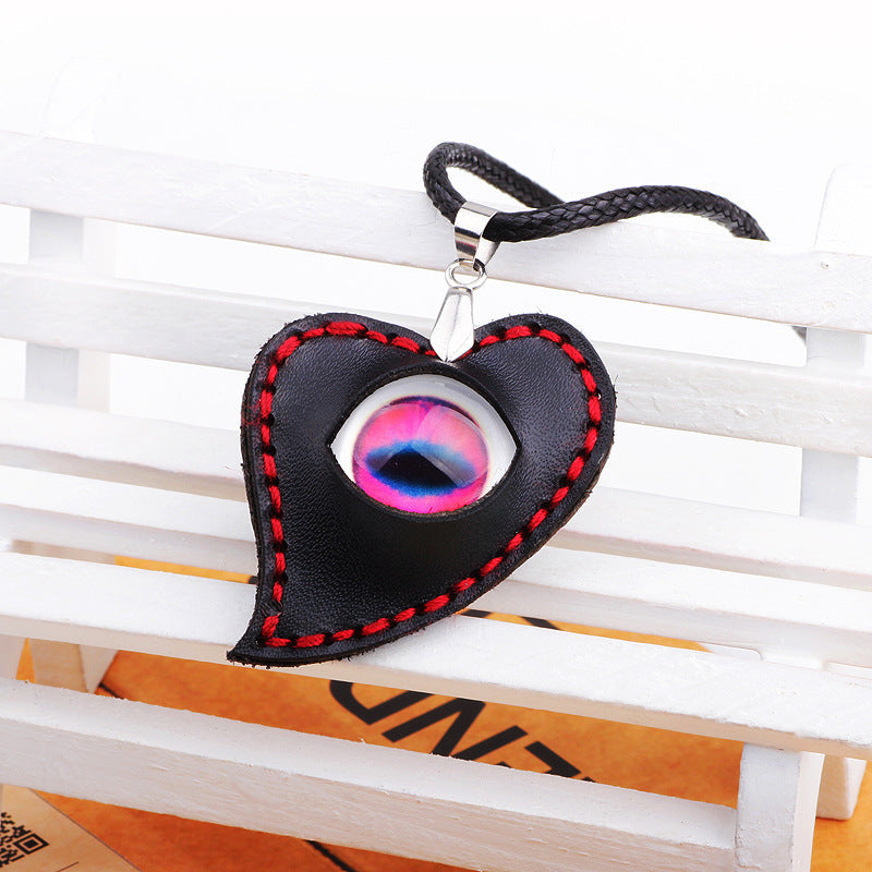 Demon's Eye Cultural Pink Time Gem Wax Rope DIY Heart - shaped Necklace | Trendy Protection | Men's Style