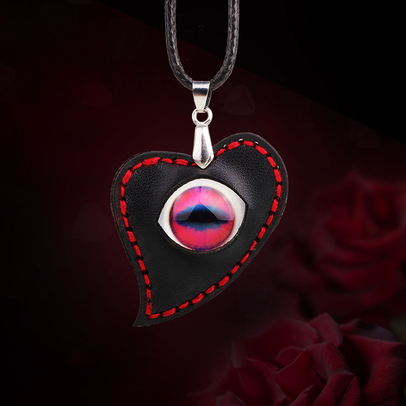 Demon's Eye Cultural Pink Time Gem Wax Rope DIY Heart - shaped Necklace | Trendy Protection | Men's Style