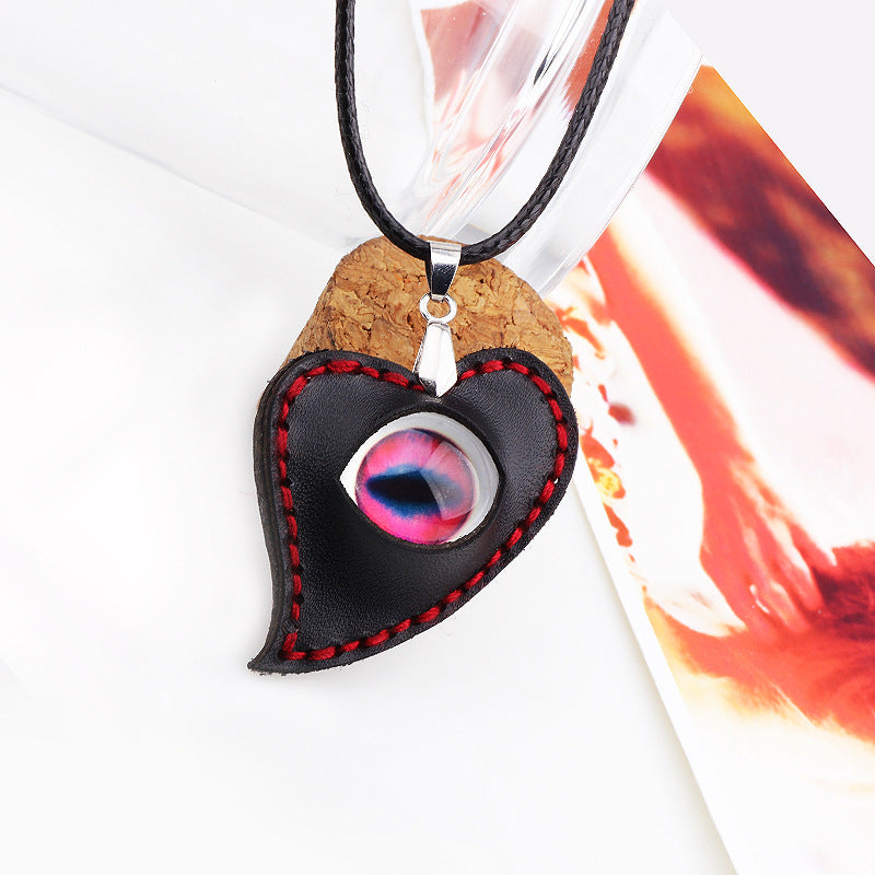 Demon's Eye Cultural Pink Time Gem Wax Rope DIY Heart - shaped Necklace | Trendy Protection | Men's Style