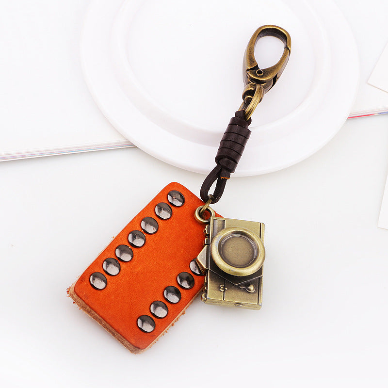 Mysterious Rune Metal Rivet Brown Keychain | Retro Guardian Pendant