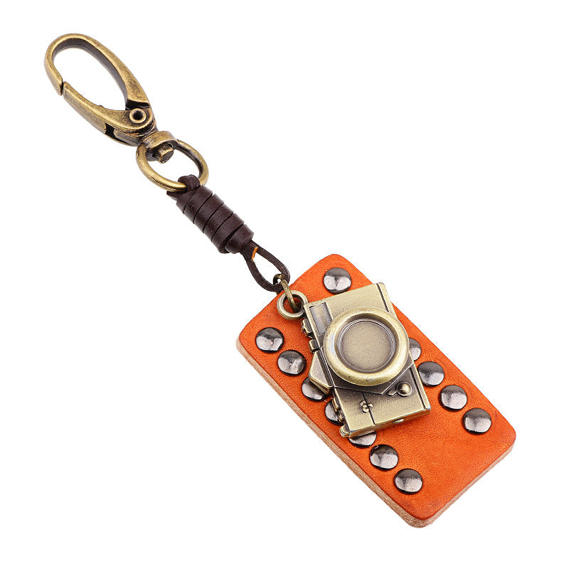 Mysterious Rune Metal Rivet Brown Keychain | Retro Guardian Pendant