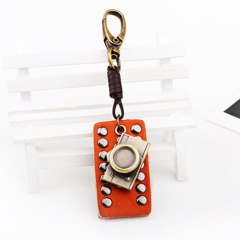 Mysterious Rune Metal Rivet Brown Keychain | Retro Guardian Pendant