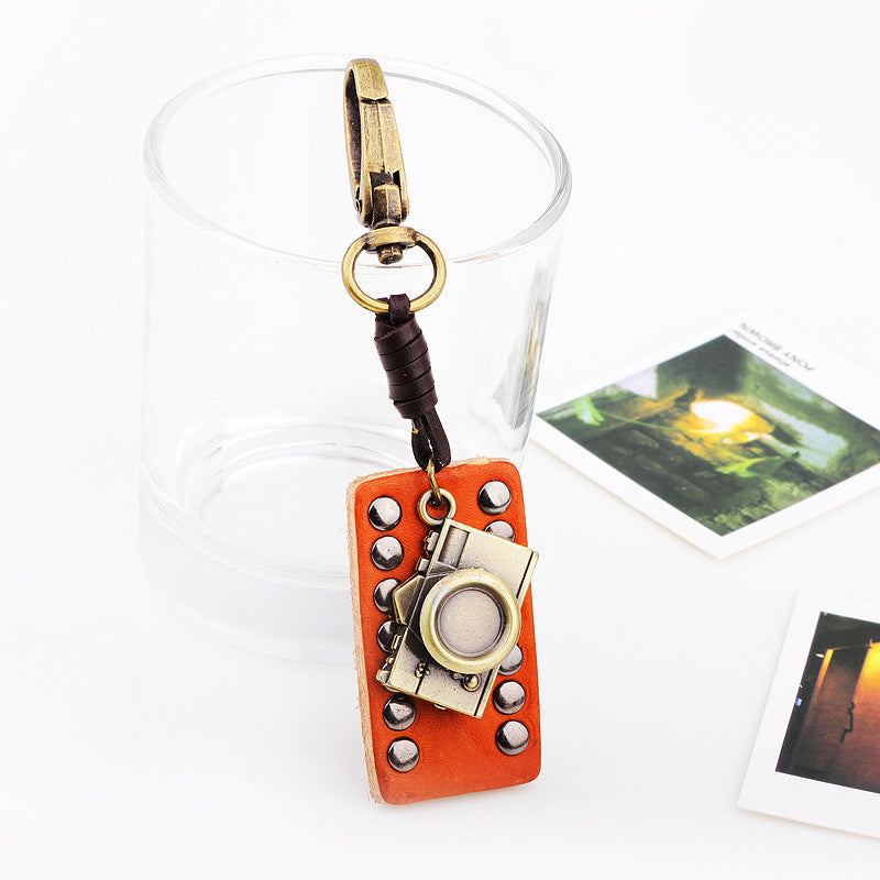 Mysterious Rune Metal Rivet Brown Keychain | Retro Guardian Pendant