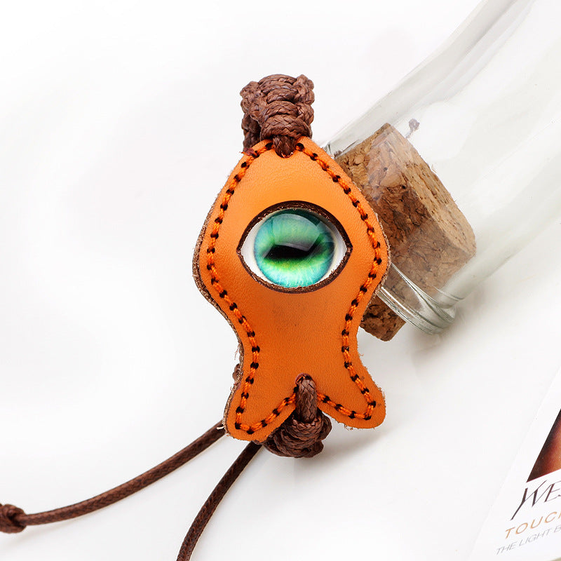 Hawaiian Mysterious Fish - Eye Talisman Cowhide Woven Bracelet | Love and Wealth Guardian Wristband