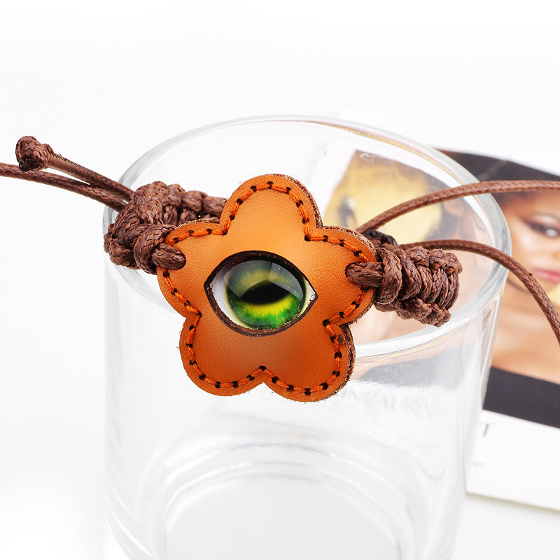 Katzenaugen-Anhänger aus Leder | Modisches geflochtenes Amulettarmband 