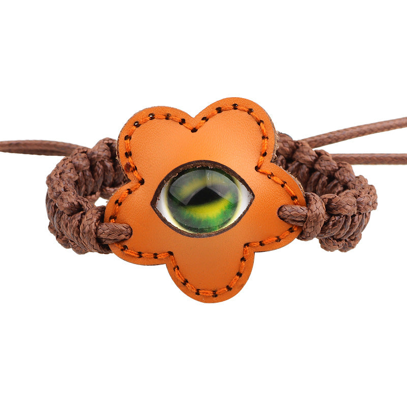Katzenaugen-Anhänger aus Leder | Modisches geflochtenes Amulettarmband 