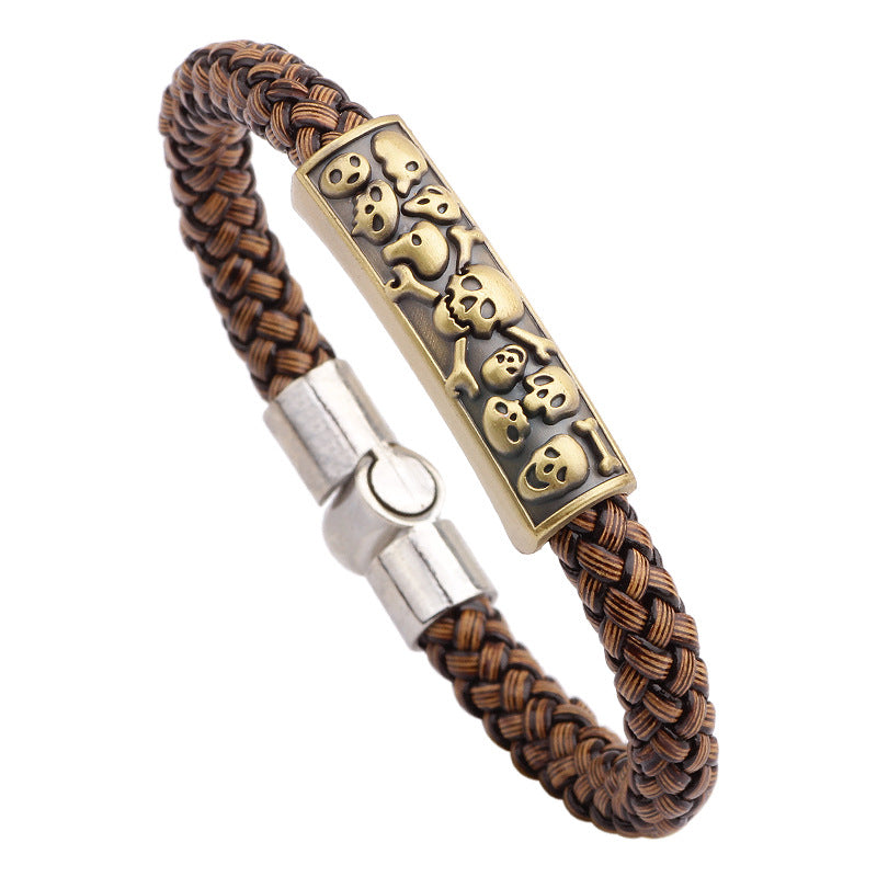 Mysterious Dark Style Hand - woven Leather Rope Skull Trendy Bracelet