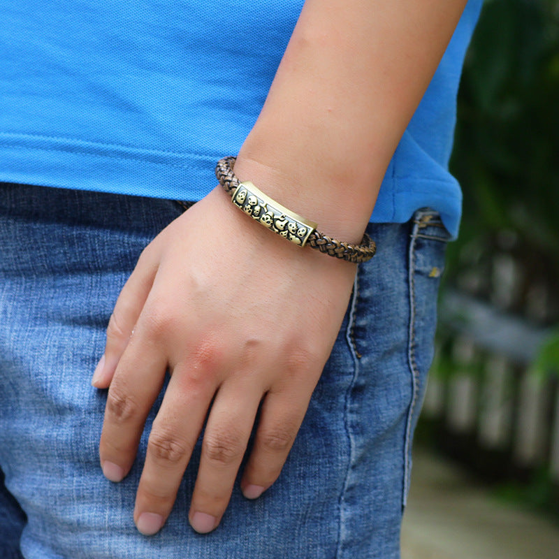 Mysterious Dark Style Hand - woven Leather Rope Skull Trendy Bracelet