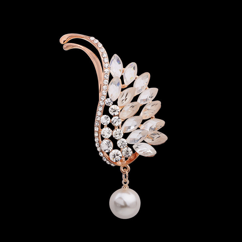 Angel Wing Symbol Rose Gold Pearl - Set Diamond Brooch | Protection and Elegance