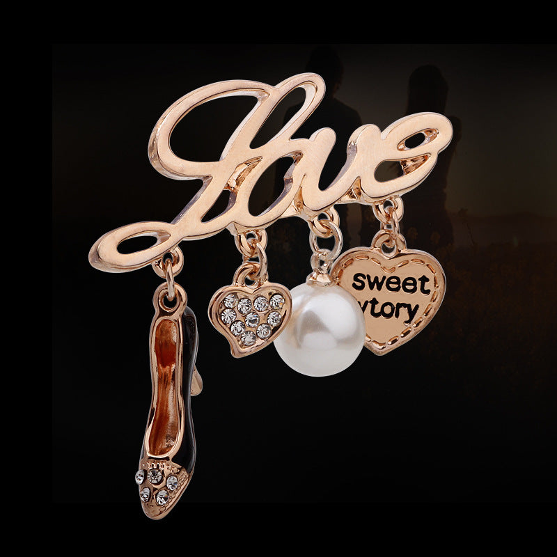 Love Guardian Crystal - Set Heart - shaped Brooch | Elegant Evening Gown Accessory