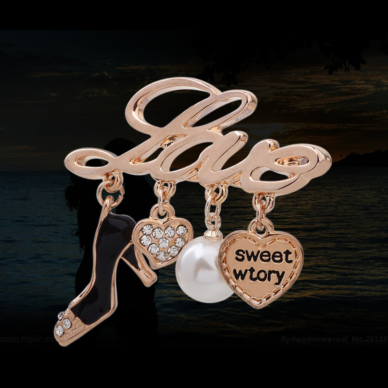Love Guardian Crystal - Set Heart - shaped Brooch | Elegant Evening Gown Accessory