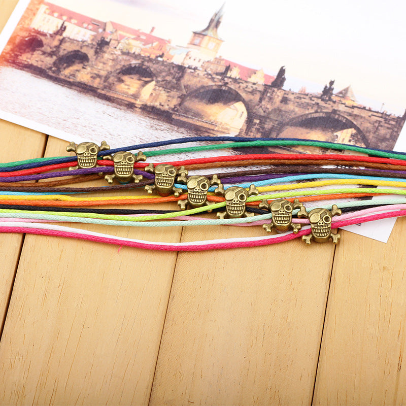 Nordic Pirate Totem Handmade Leather Skull Multi - piece Set | Stylish Men's Colorful Energy Bracelet