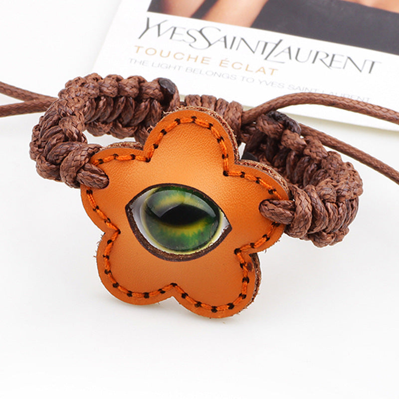 Katzenaugen-Anhänger aus Leder | Modisches geflochtenes Amulettarmband 