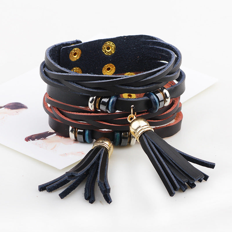 Enchanting Genuine Leather Tassel Runway - style Energy - guarding Bracelet