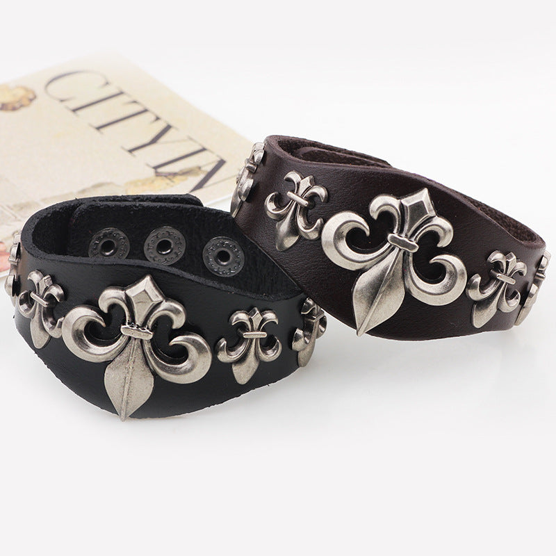 Paris Punk Mark | Genuine Leather Rivet Alloy Bracelet | Cool Accessories for Men