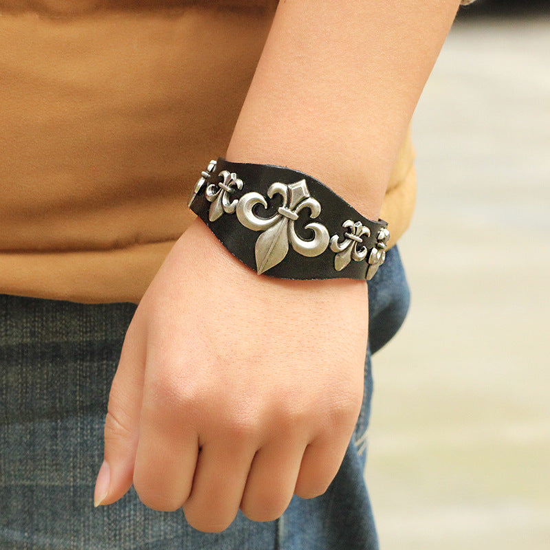 Paris Punk Mark | Genuine Leather Rivet Alloy Bracelet | Cool Accessories for Men