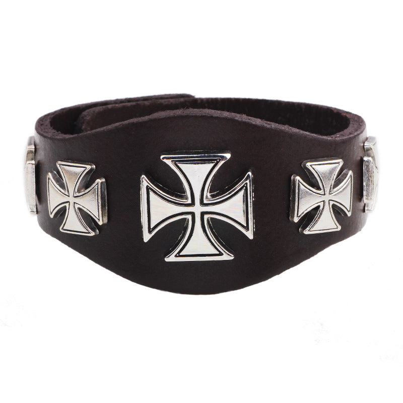 Ancient Roman Cross Rivet Cowhide Punk - style Guardian Bracelet