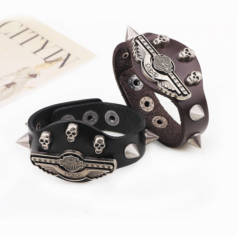 Halloween Evil Spirit Skull Genuine Cowhide Punk-style Guardian Men's Bracelet