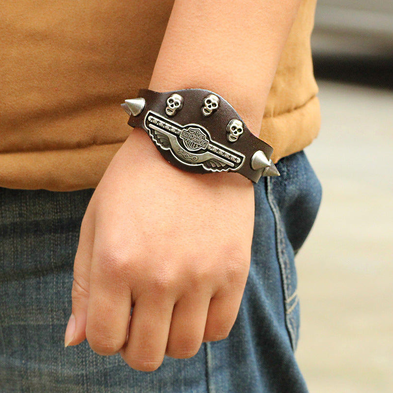 Halloween Evil Spirit Skull Genuine Cowhide Punk-style Guardian Men's Bracelet