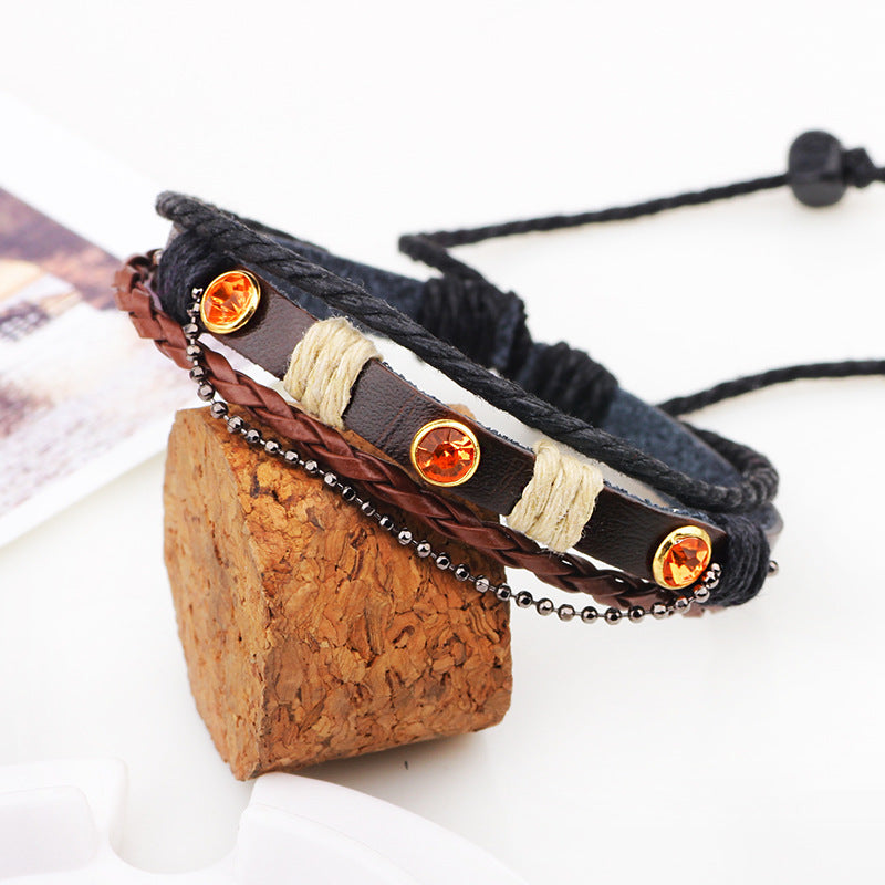Spiritual Weaving Genuine Leather Diamond - inlaid Bracelet | Simple Style | Daily Versatile
