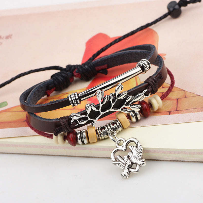 Peace Symbol Hand - woven Multi - layer Olive Tree and Dove Fresh Rural - style Bracelet