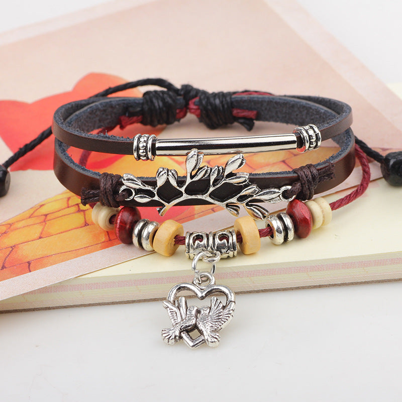 Peace Symbol Hand - woven Multi - layer Olive Tree and Dove Fresh Rural - style Bracelet