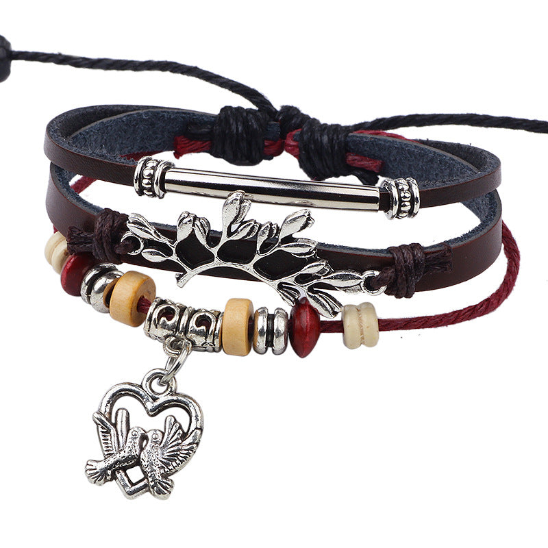 Peace Symbol Hand - woven Multi - layer Olive Tree and Dove Fresh Rural - style Bracelet