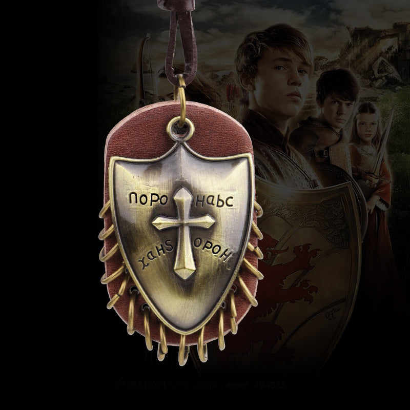 Crusader Shield Totem Metal and Leather Pendant Necklace | Faith Guardianship | Fashion Accessories