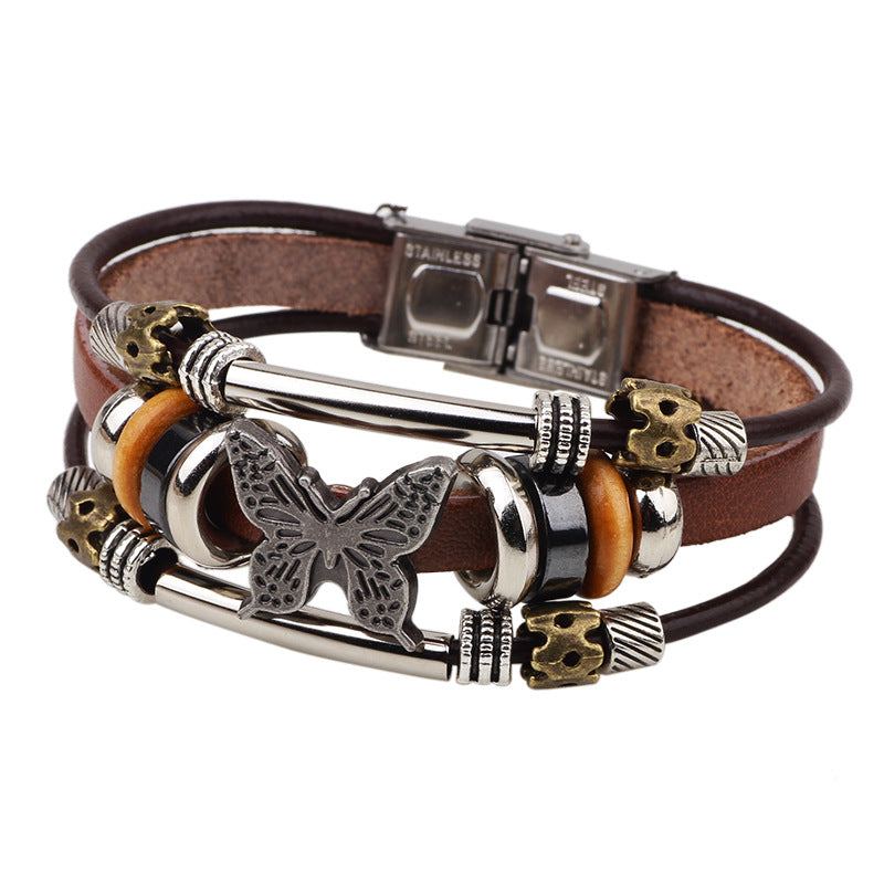 Spiritueller Wächter · Handgewebtes Armband aus Leder und Perlen aus Legierung | Schwarzer Gallenstein &amp; türkisfarbener Energiesegen 
