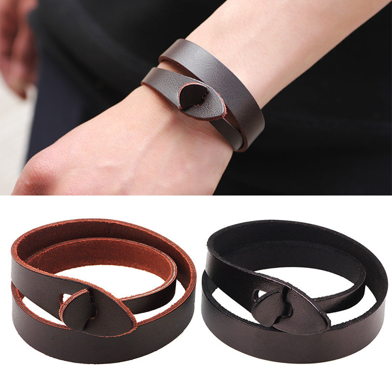 Nordic Rune Genuine Cowhide Double - loop Twisted Retro - distressed Personalized Women's Leather Bracelet