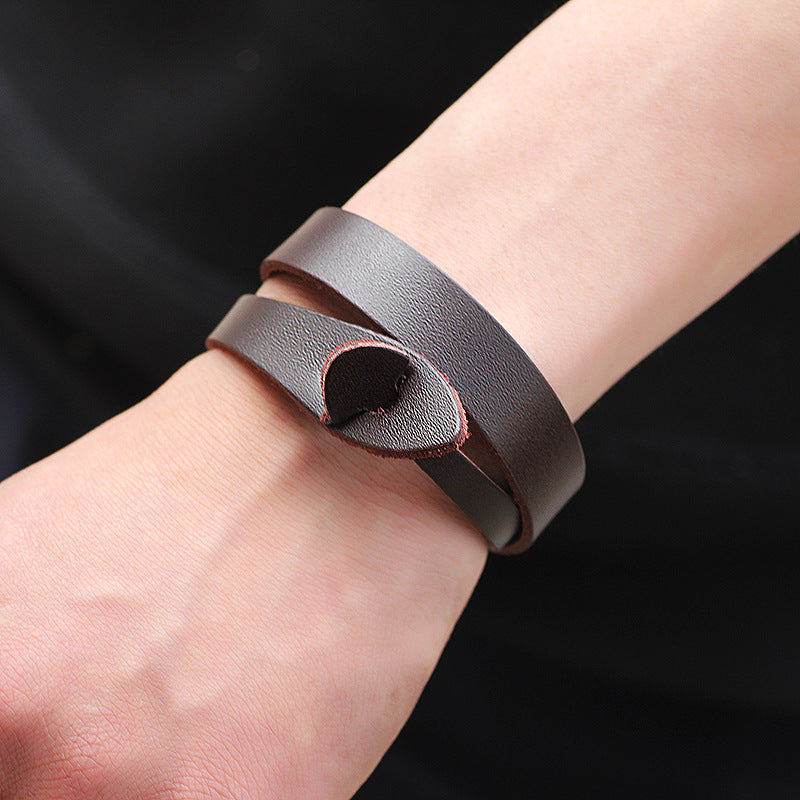 Nordic Rune Genuine Cowhide Double - loop Twisted Retro - distressed Personalized Women's Leather Bracelet
