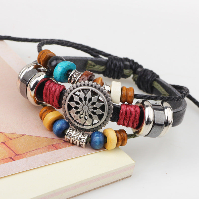 Mysterious Rune Handmade Cowhide Beaded Prosperity Flower Personalized and Versatile Bracelet