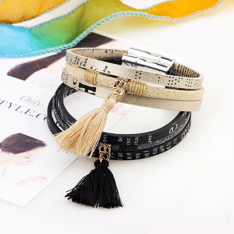 Girlfriend personalized tassel metal magnetic buckle PU leather bracelet