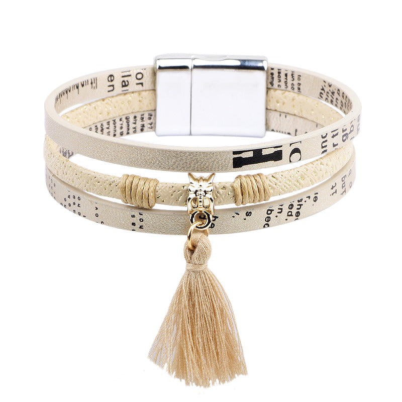 Girlfriend personalized tassel metal magnetic buckle PU leather bracelet