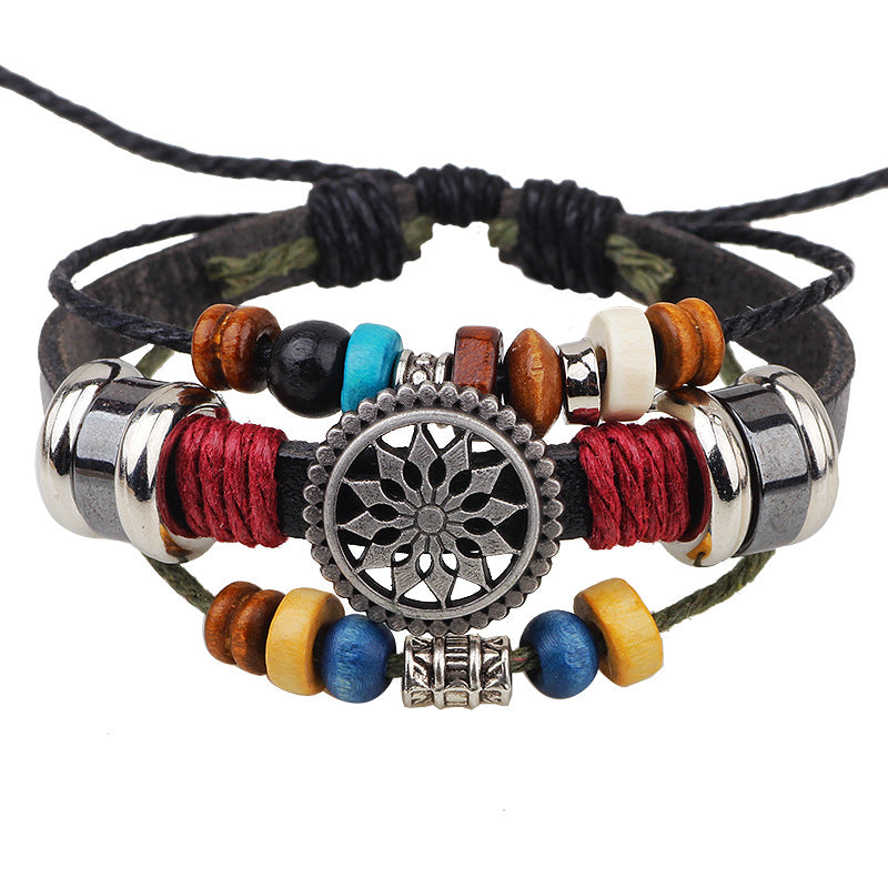 Mysterious Rune Handmade Cowhide Beaded Prosperity Flower Personalized and Versatile Bracelet