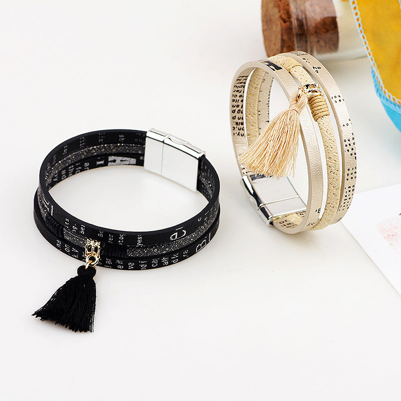 Girlfriend personalized tassel metal magnetic buckle PU leather bracelet