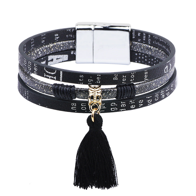 Girlfriend personalized tassel metal magnetic buckle PU leather bracelet