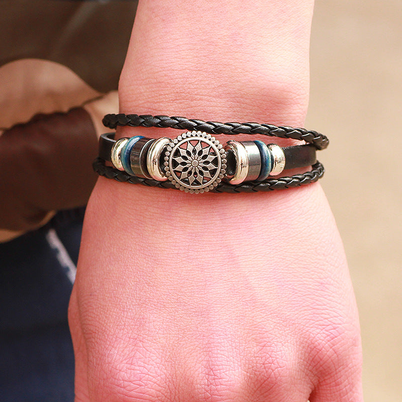 Sun God's Prayer Retro Cowhide Bracelet | Exclusive Guardian Wrist Accessory for Men