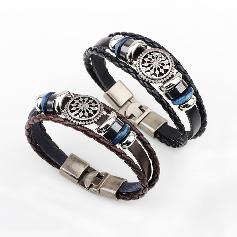 Sun God's Prayer Retro Cowhide Bracelet | Exclusive Guardian Wrist Accessory for Men