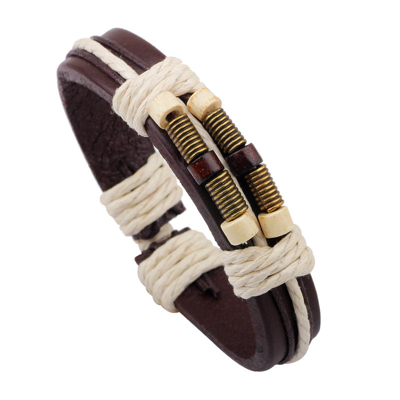 Wood Bead Hand-woven Strap Leather Healing Bracelet | Natural Healing Accessories | Healing Accessories