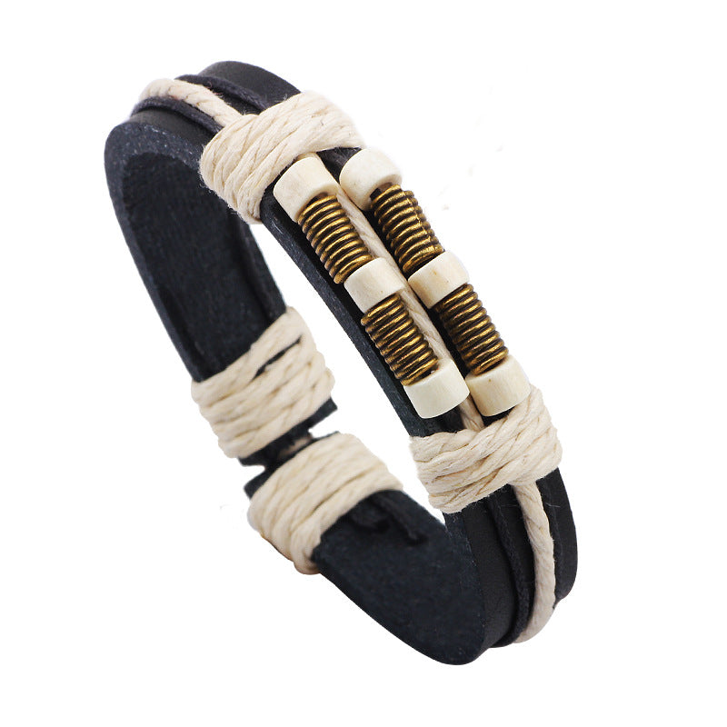 Handgewebtes Lederarmband mit Holzperlen | Natürliches Heilzubehör | Heilzubehör