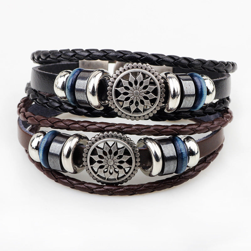 Sun God's Prayer Retro Cowhide Bracelet | Exclusive Guardian Wrist Accessory for Men