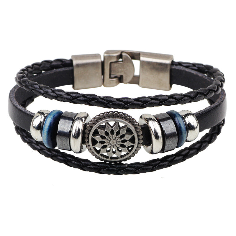 Sun God's Prayer Retro Cowhide Bracelet | Exclusive Guardian Wrist Accessory for Men