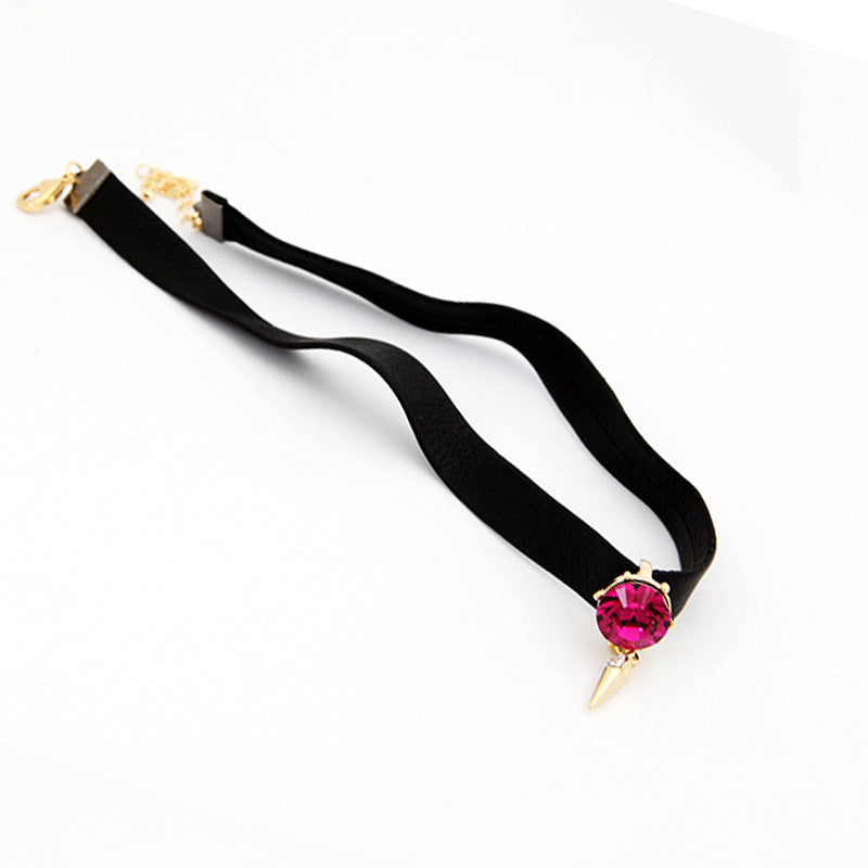 Mysterious Rune Diamond - Studded Rivet Korean Velvet Spike Simple and Personal Goddess Choker Necklace