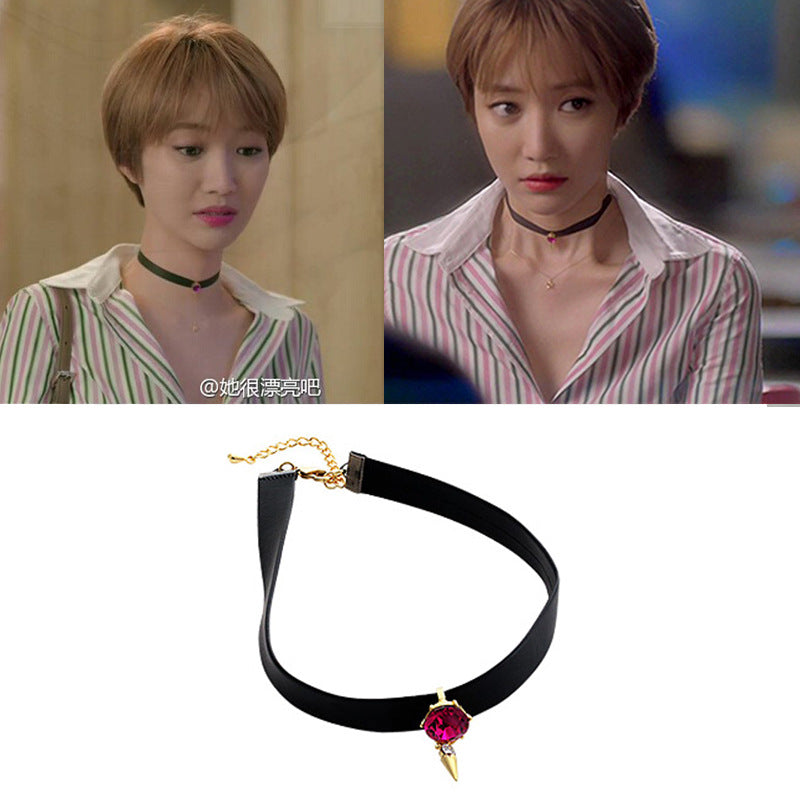 Mysterious Rune Diamond - Studded Rivet Korean Velvet Spike Simple and Personal Goddess Choker Necklace