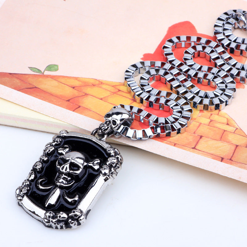 Pirate Mysterious Symbol Alloy Skull Men's Retro Scene Box Chain Necklace